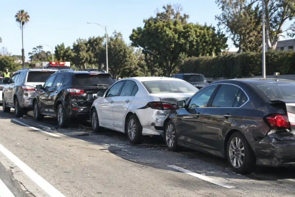 5-car pile-up after a multi-vehicle accident in Sherman Oaks