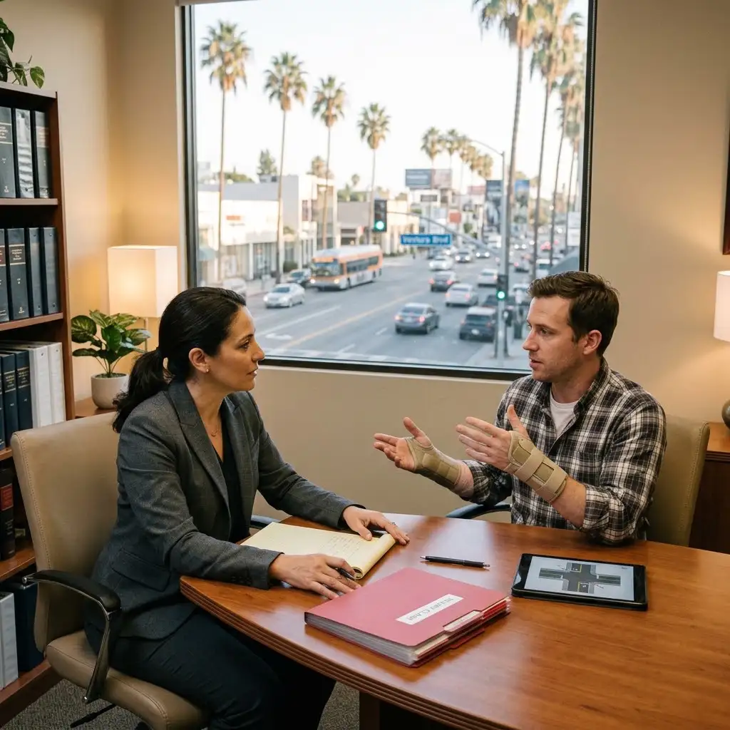 Bicycle accident lawyer discussing an injury claim in Sherman Oaks