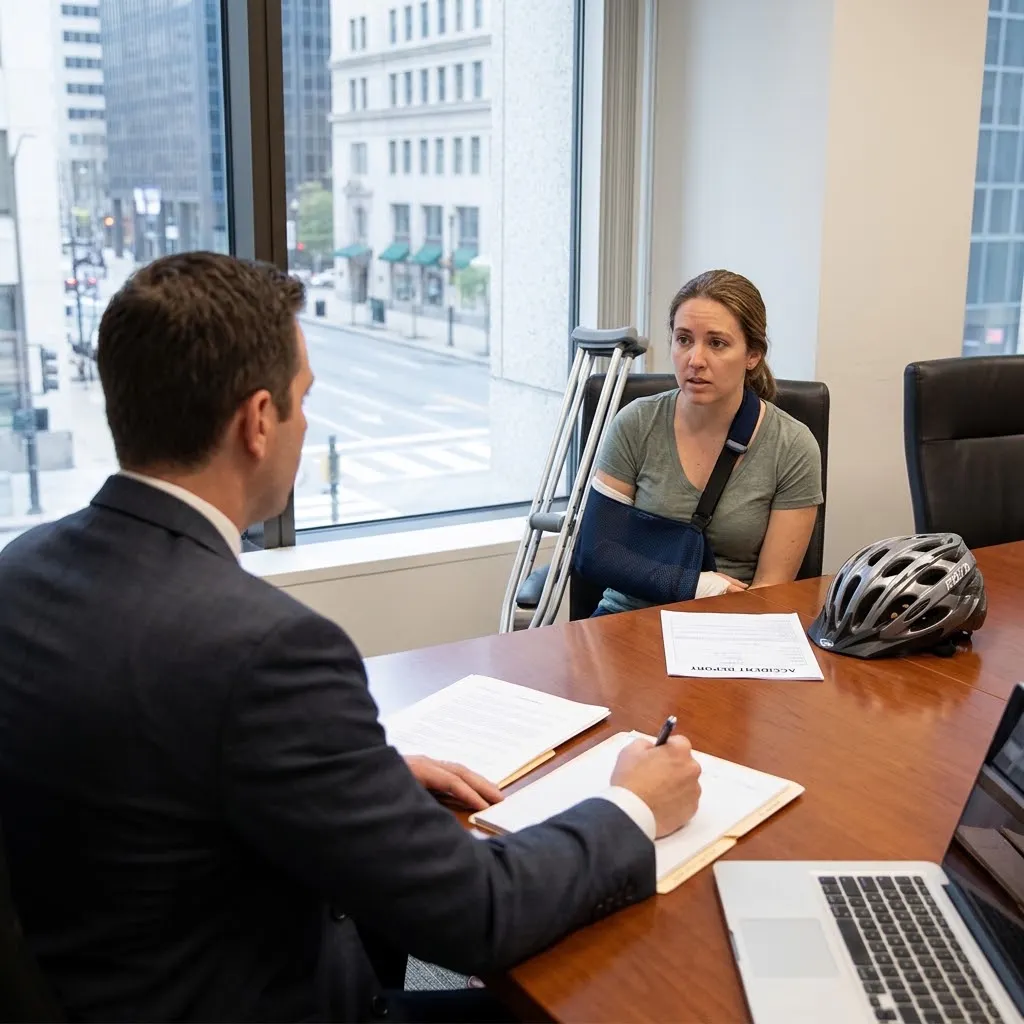 Bicycle accident lawyer meeting with a client in Sherman Oaks