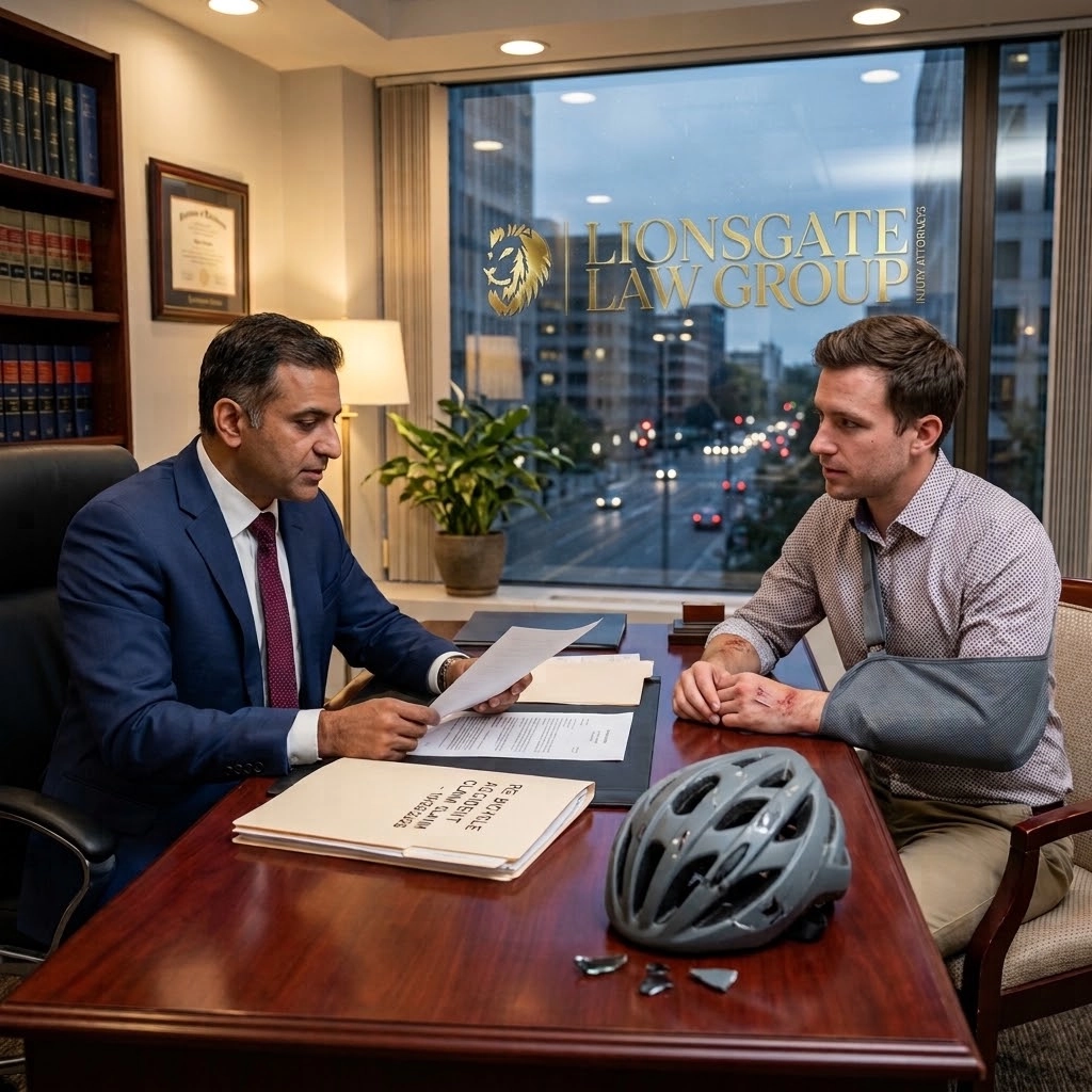 Bicycle accident lawyer meeting with an injured cyclist in Sherman Oaks