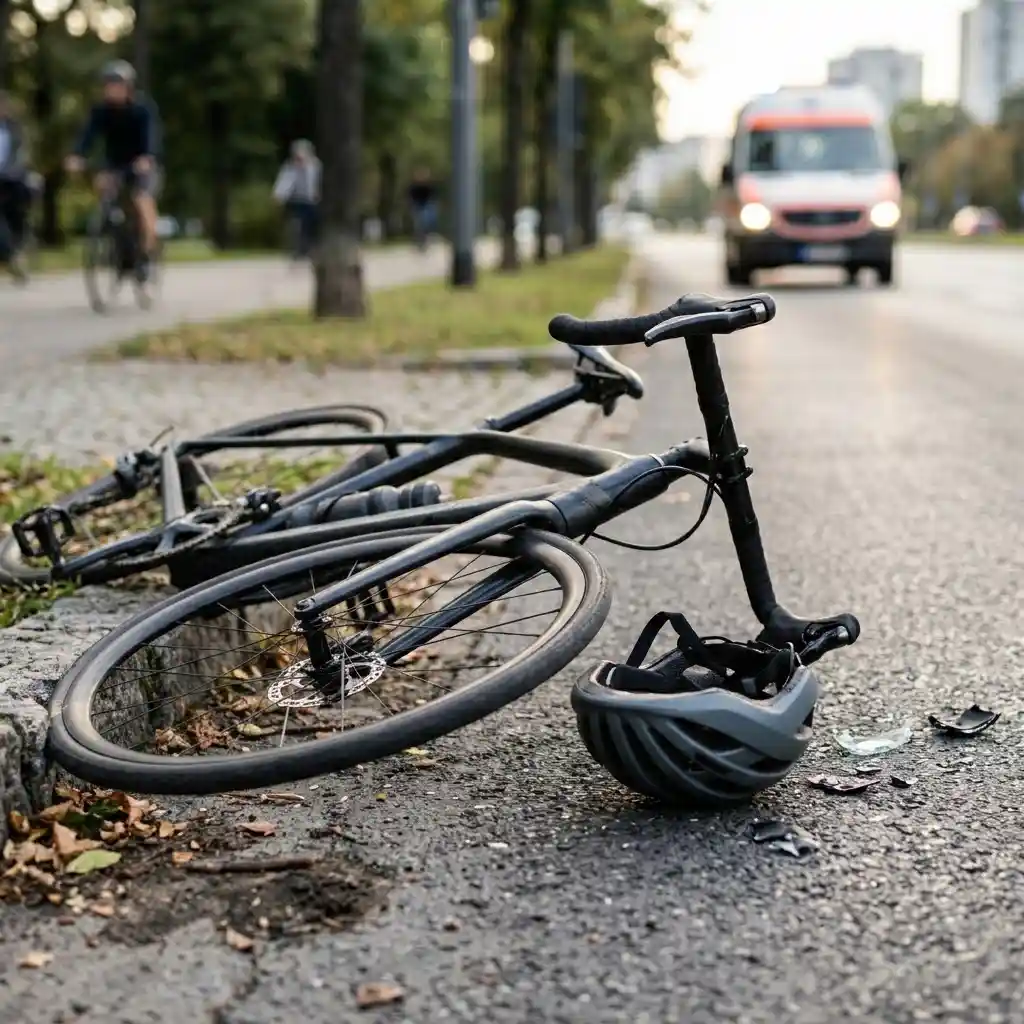 Bicycle helmet and damaged bicycle after a Sherman Oaks accident
