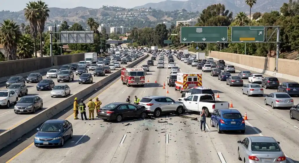 Busy 101 freeway near Sherman Oaks where multi-car accidents can occur