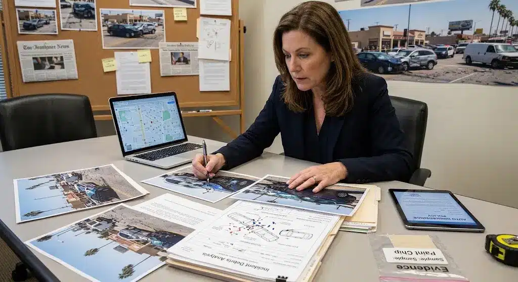 Car accident attorney investigating an insurance claim in Sherman Oaks