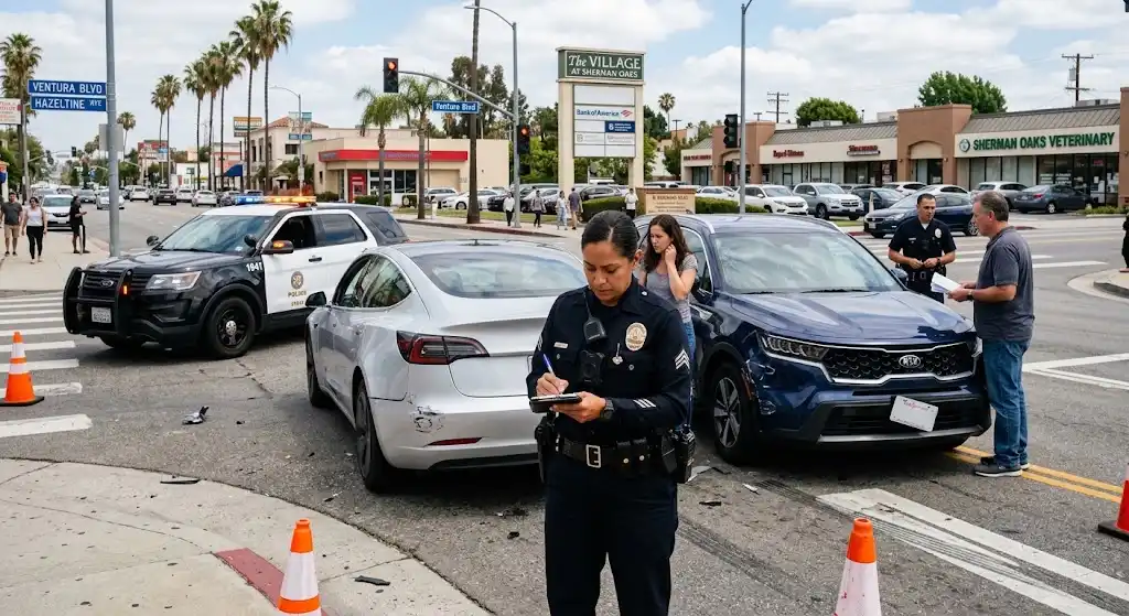 Police officer documenting a fender bender in Sherman Oaks California