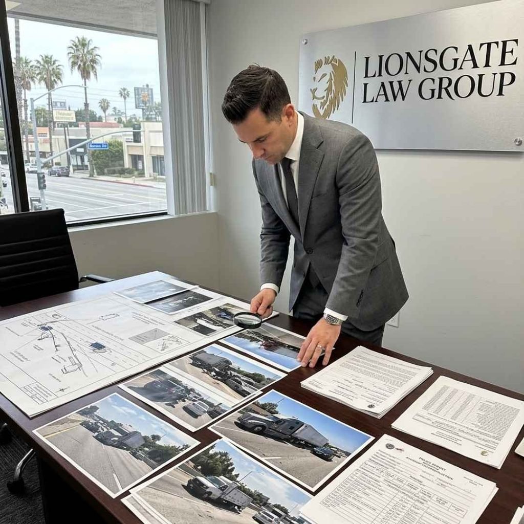 Lionsgate Law Group truck accident attorney reviewing evidence for a Sherman Oaks claim.
