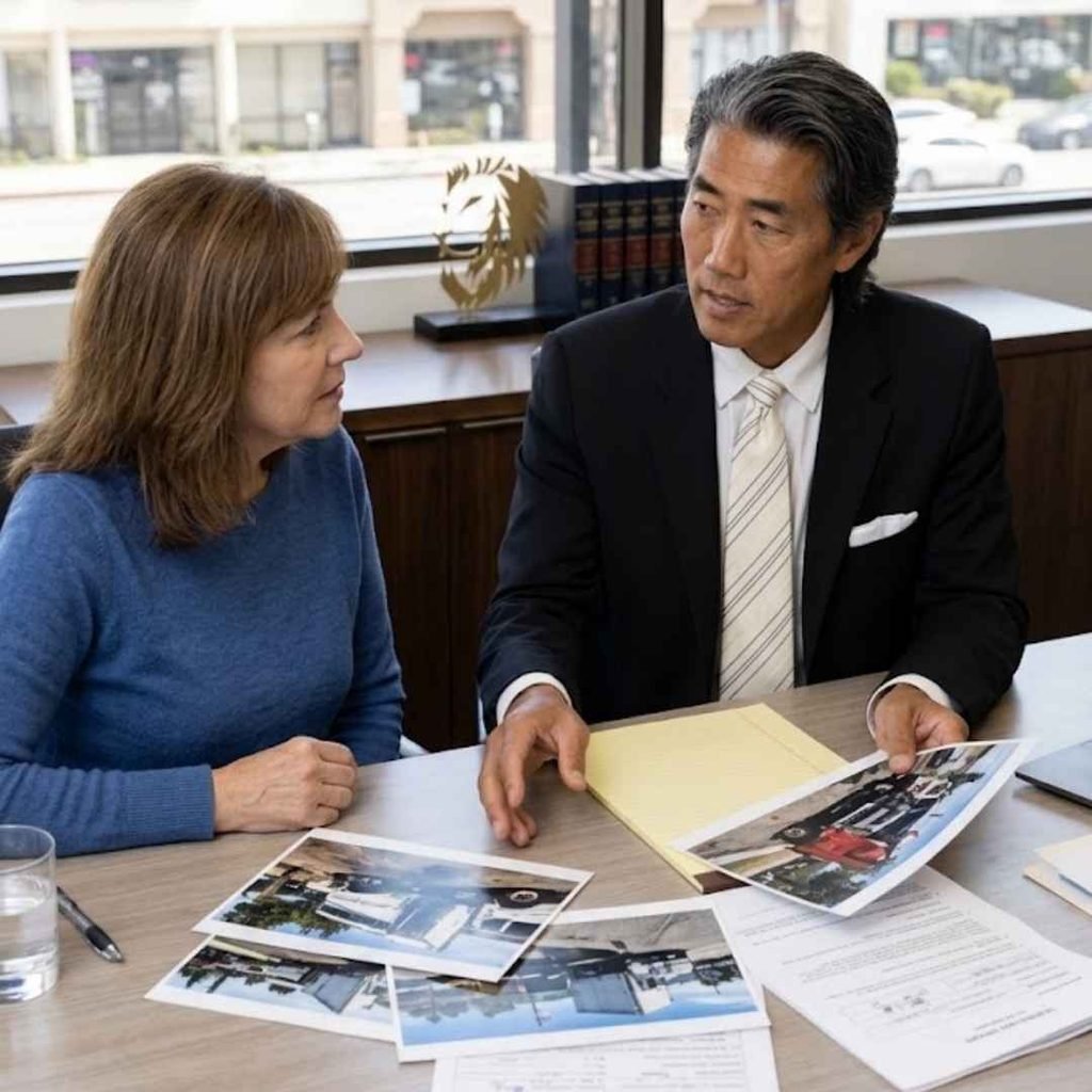 Lionsgate Law Group attorney discussing a truck accident claim with a client in Sherman Oaks.