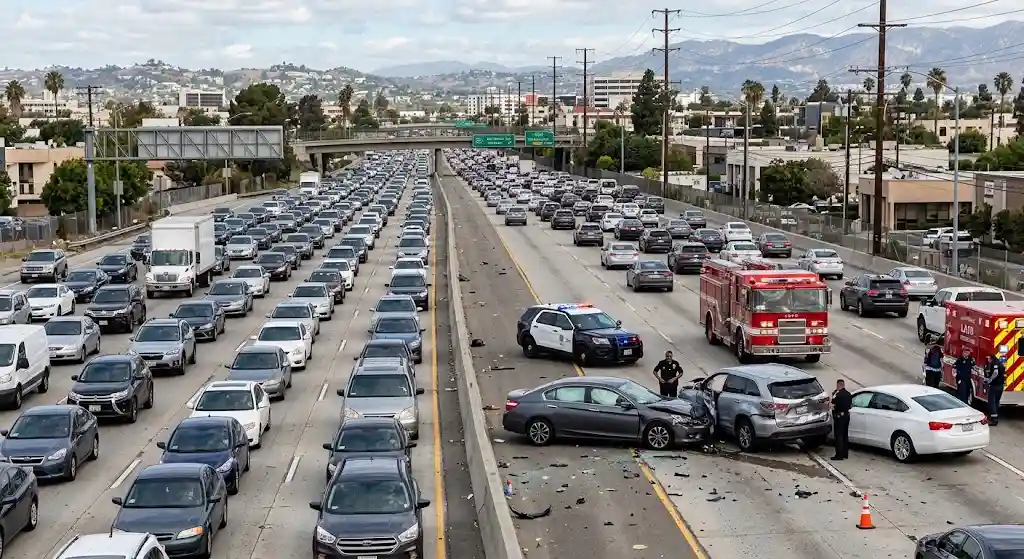 Sherman Oaks freeway traffic and potential car accident scene