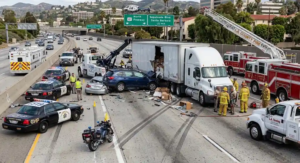 Truck accident involving a passenger vehicle in Sherman Oaks