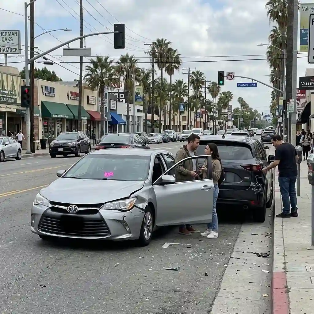 Lyft vehicle involved in a traffic accident in Sherman Oaks California