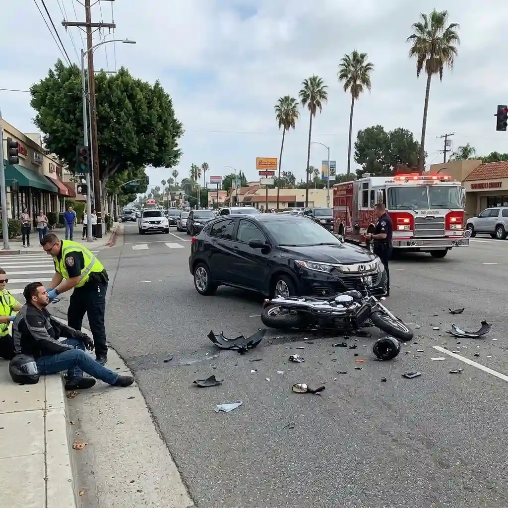 Motorcycle and car involved in a left-turn intersection collision in Sherman Oaks