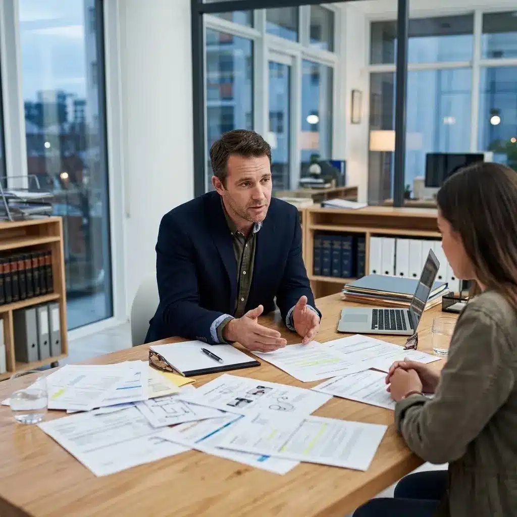 Rideshare accident attorney discussing insurance coverage and injury documentation with a client
