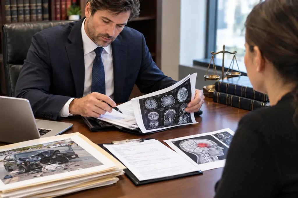 Sherman Oaks catastrophic injury attorney reviewing brain injury records