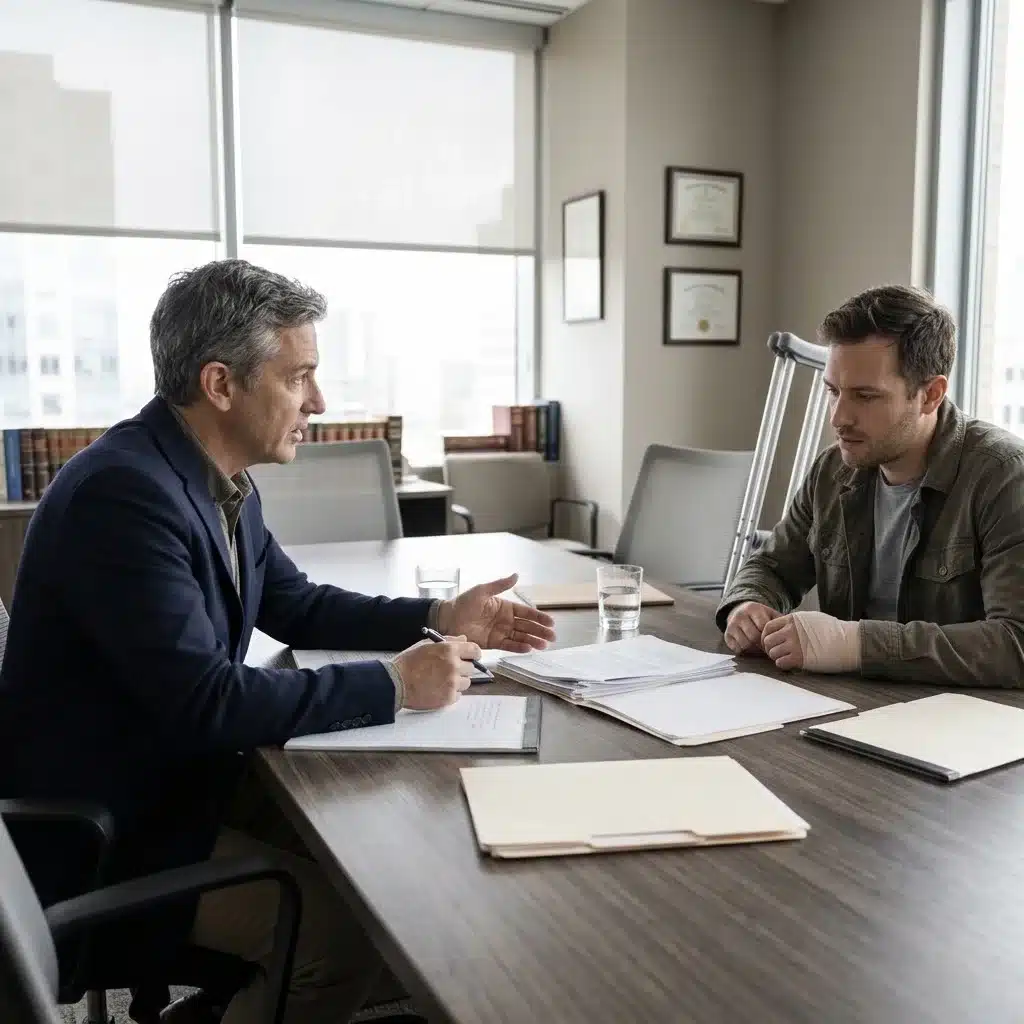 Uber and Lyft Accident Lawyers discussing insurance coverage and legal options with an injured client.