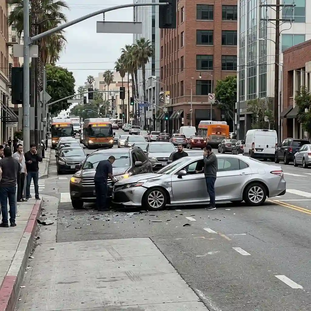 Uber vehicle involved in a California rideshare accident on a busy city street.